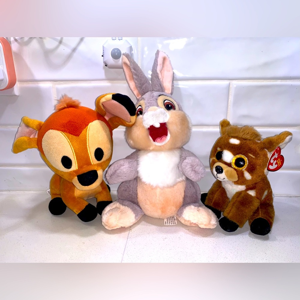 Disney • Bambi 7” ; Ty Buckley 6” ; VTG Bunny Thumper 12” Stuffed Plush Animals